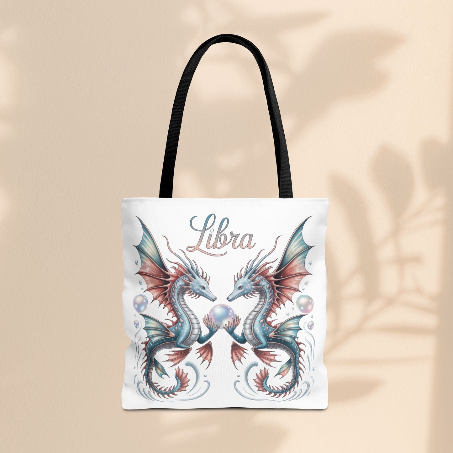 Libra Zodiac Tote Bag with Dragon Art - Libra Birthday Gift for Astrology Lovers, 3 Sizes, 5 Handle Colours