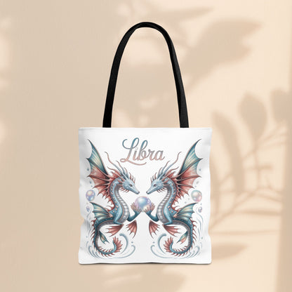 Libra Zodiac Tote Bag with Dragon Art - Libra Birthday Gift for Astrology Lovers, 3 Sizes, 5 Handle Colours