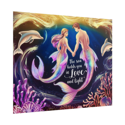Mermaid Lovers Rolled Poster – The Sea Holds You in Love and Light | Giclée Print | Fine Art, Semi Glossy or Matte | 19 Sizes | Mermaid Couple Wall Art