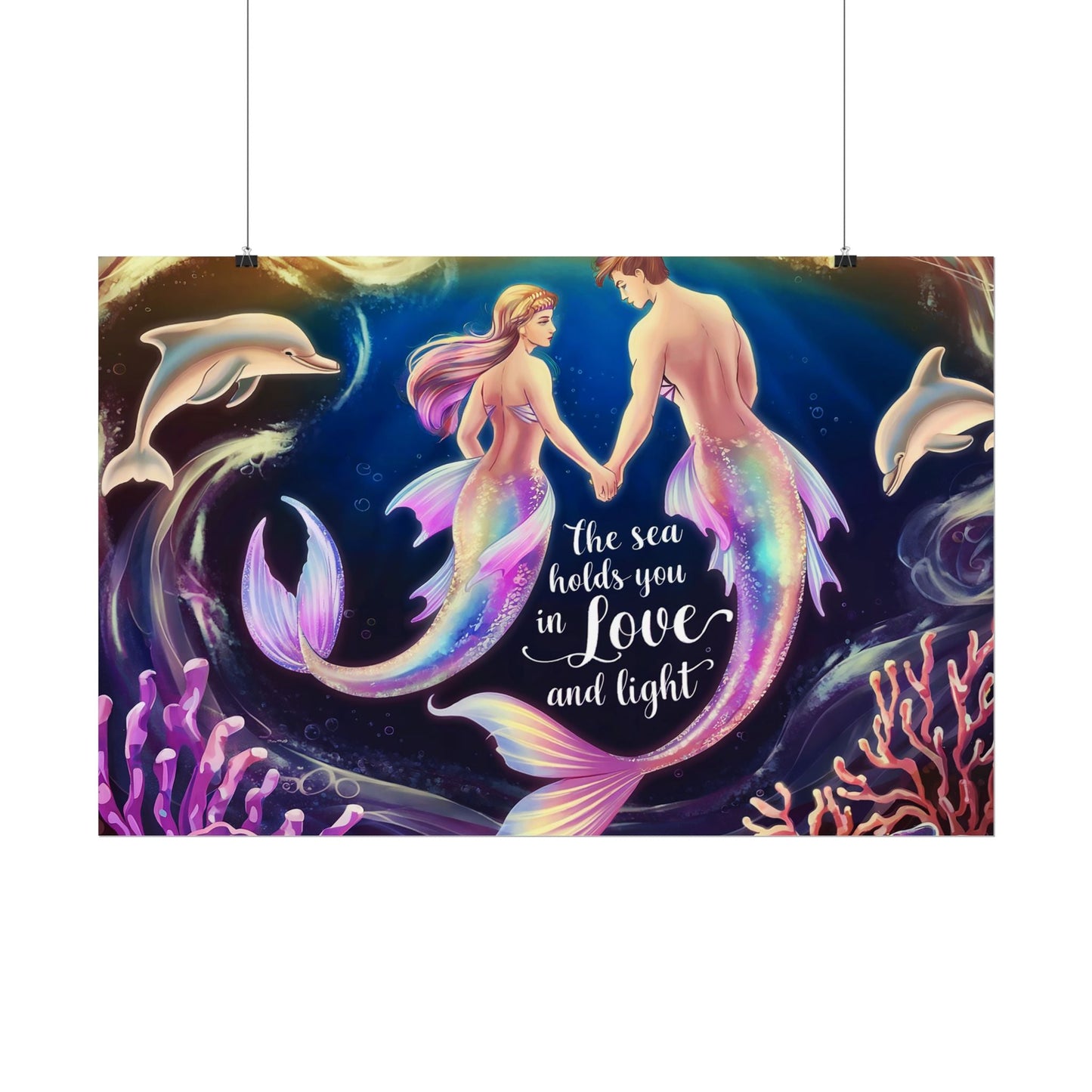 Mermaid Lovers Rolled Poster – The Sea Holds You in Love and Light | Giclée Print | Fine Art, Semi Glossy or Matte | 19 Sizes | Mermaid Couple Wall Art