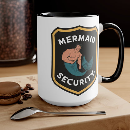 Mermaid Security Accent Mug – Funny Merman Security Badge Design | 11oz & 15oz | Pink Red Black | Funny Mermaid Gift