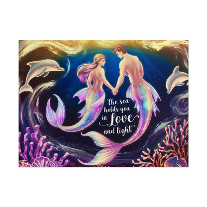 Mermaid Lovers Rolled Poster – The Sea Holds You in Love and Light | Giclée Print | Fine Art, Semi Glossy or Matte | 19 Sizes | Mermaid Couple Wall Art