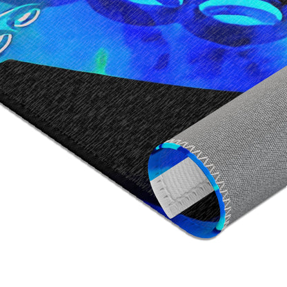 Bioluminescent Octopus Tentacle Area Rug – Electric Blue & Black Deep Sea Art | Non-Slip Backing | 6 Sizes | Fantasy Ocean Home Decor