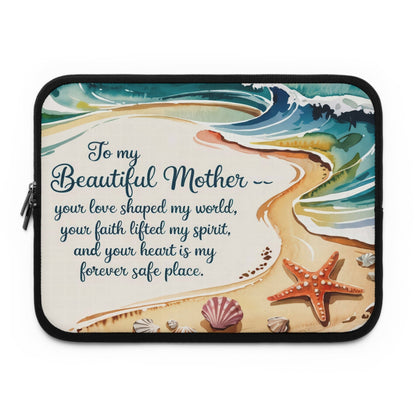 To My Beautiful Mother Laptop Sleeve – Ocean Watercolour Beach Scene | Foam-Padded Water-Resistant Neoprene | 5 Sizes | Gift for Mom
