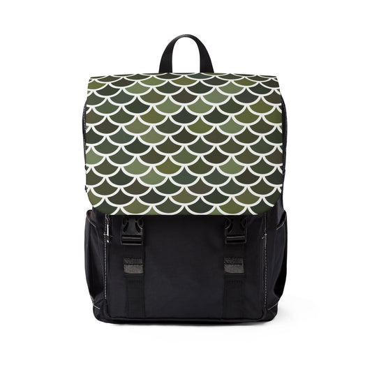 Dragon Scale Backpack - Dark Olive Green Dragon Scale Pattern Oxford Canvas Shoulder Bag, Merman Scale Fantasy Bag for School, Travel, and Daily Carry