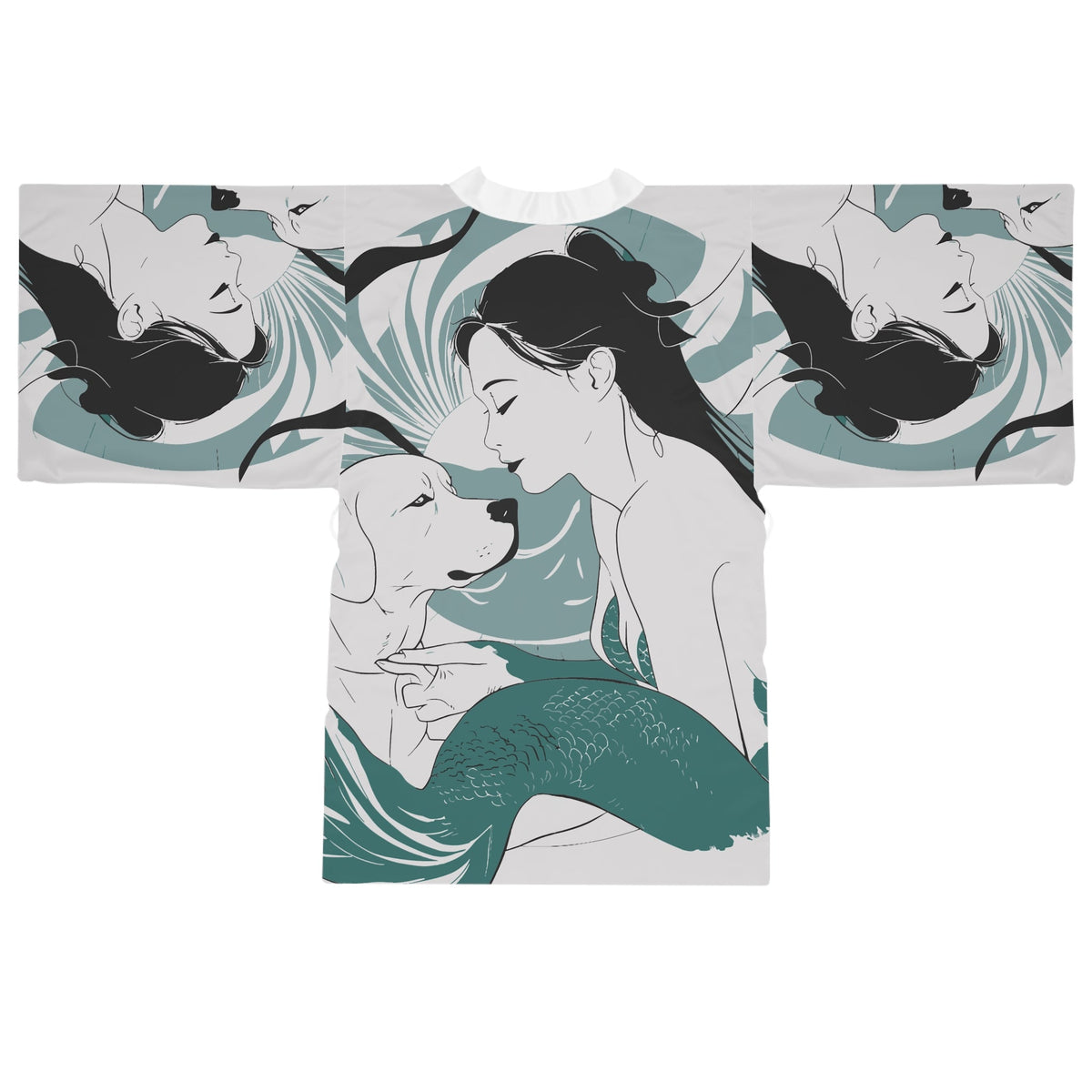 Mermaid with Labrador Kimono Robe - Long Sleeve Ocean-Themed Dog Lover Wrap, Lounge Layer, and Beach Cover-Up XS to 2XL