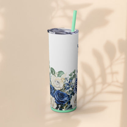 Bridesmaid Skinny Tumbler, 20oz Rose Floral Tumbler, Wedding Gift, Bridal Party, Customizable, Floral Tumbler