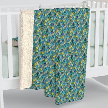 Mermaid Scale Sherpa Fleece Blanket – All-Over Teal & Ocean Scale Print | Plush Sherpa Back | 50” × 60” & 60” × 80” | Mermaid Gift