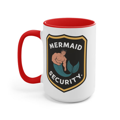 Mermaid Security Accent Mug – Funny Merman Security Badge Design | 11oz & 15oz | Pink Red Black | Funny Mermaid Gift