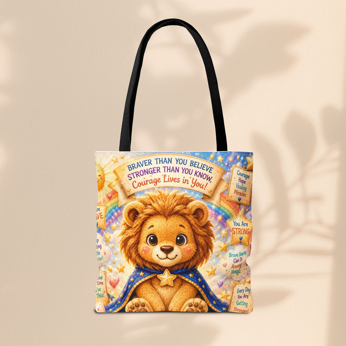 Believe in Your Courage Lion Tote Bag - Cute Leo Lion Kids Encouragement Gift for School, Hospital Visits, and Everyday Adventures