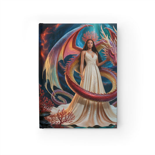 Fantasy journal cover with dragon queen illustration
