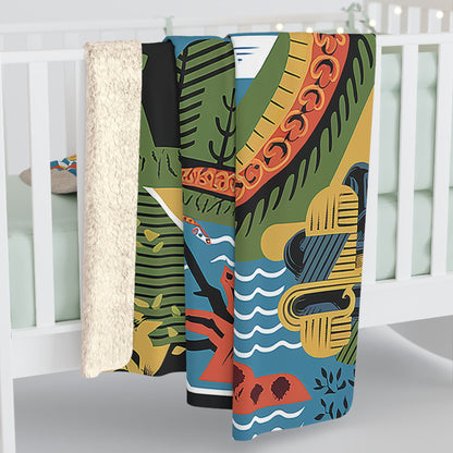 Mexican Dragon Sherpa Fleece Blanket - Folk Art Dragon Throw for Dragon Lovers, 50x60 and 60x80 Plush Sherpa Gift