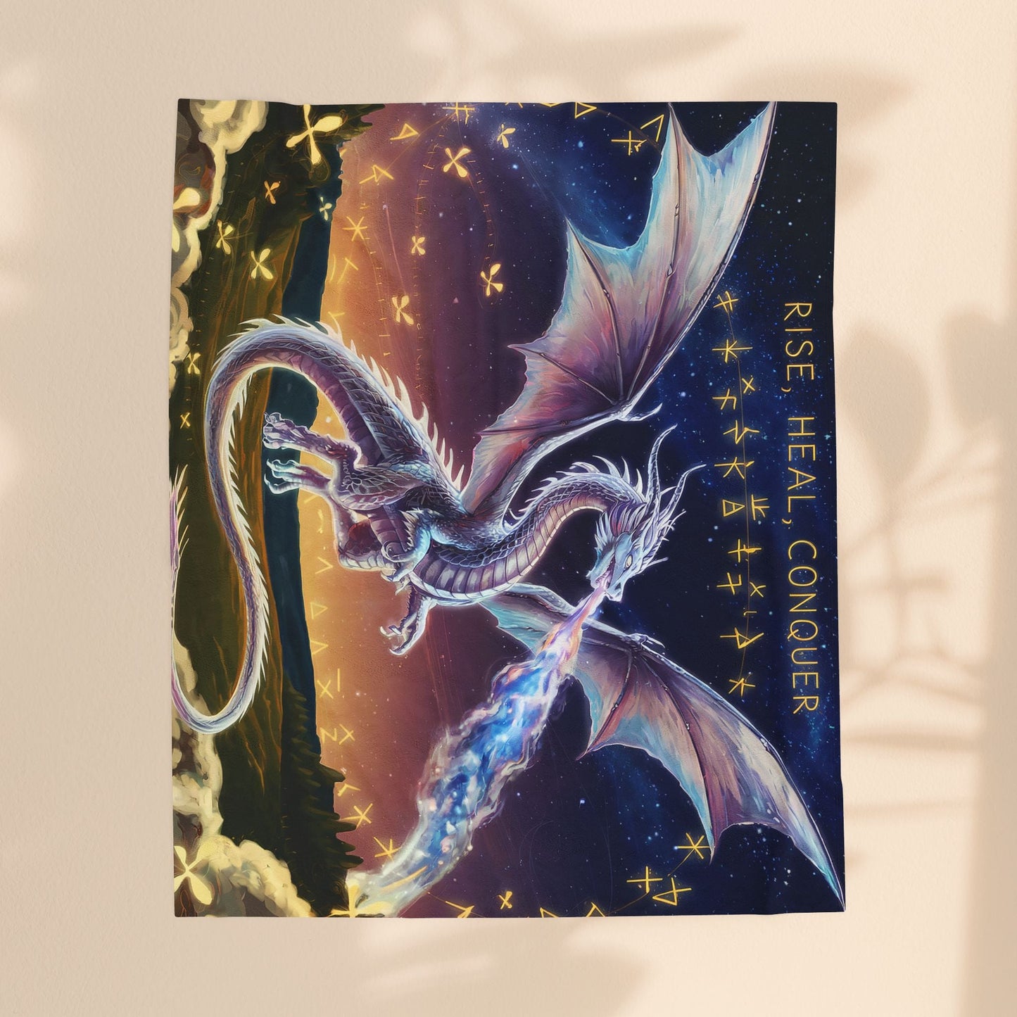 Dragon Velveteen Plush Blanket - Rise Heal Conquer Ice Dragon Fantasy Art Throw, Dragon Lover Gift in 3 Sizes