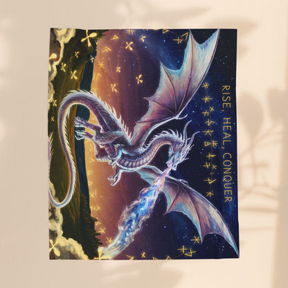 Dragon Velveteen Plush Blanket - Rise Heal Conquer Ice Dragon Fantasy Art Throw, Dragon Lover Gift in 3 Sizes