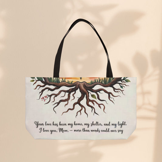 You Gave Me Roots to Grow and Wings to Fly Weekender Tote Bag – Monarch Butterfly & Cherry Blossom Design | 24” × 13” | All-Over Print | Gift for Mom