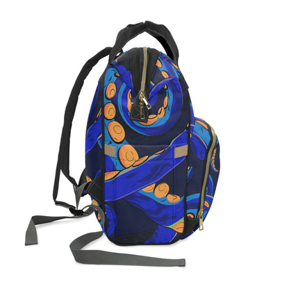 Octopus Diaper Backpack Octopus Delight - Bold Blue Swirl Tentacle Print Baby Bag for Ocean Parents, Padded Back Panel