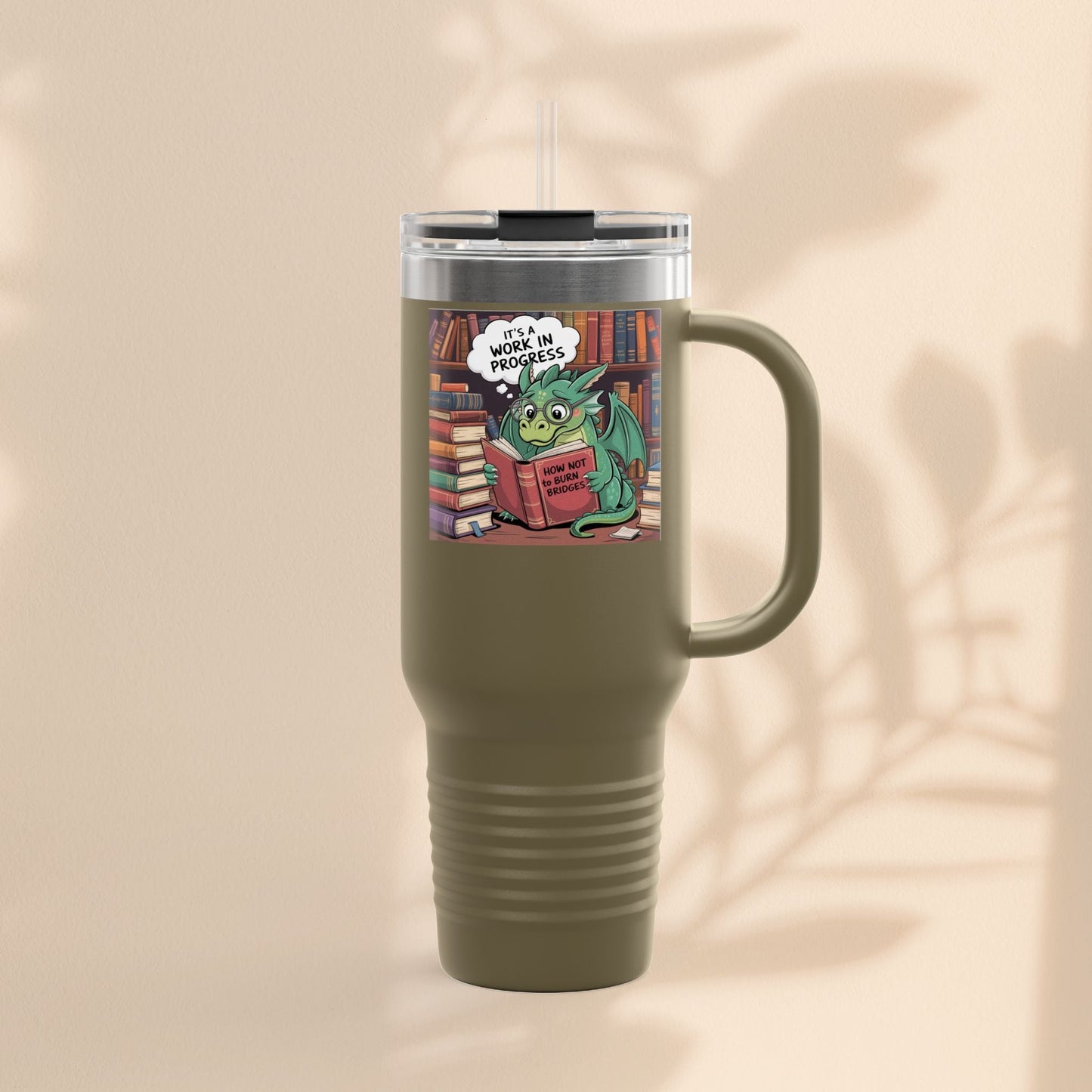 Colorful Insulated Travel Mug, 40oz | How Not To Burn Bridges - It's A Work In Progress - Perfect for Book Lovers, Gifts for Readers
