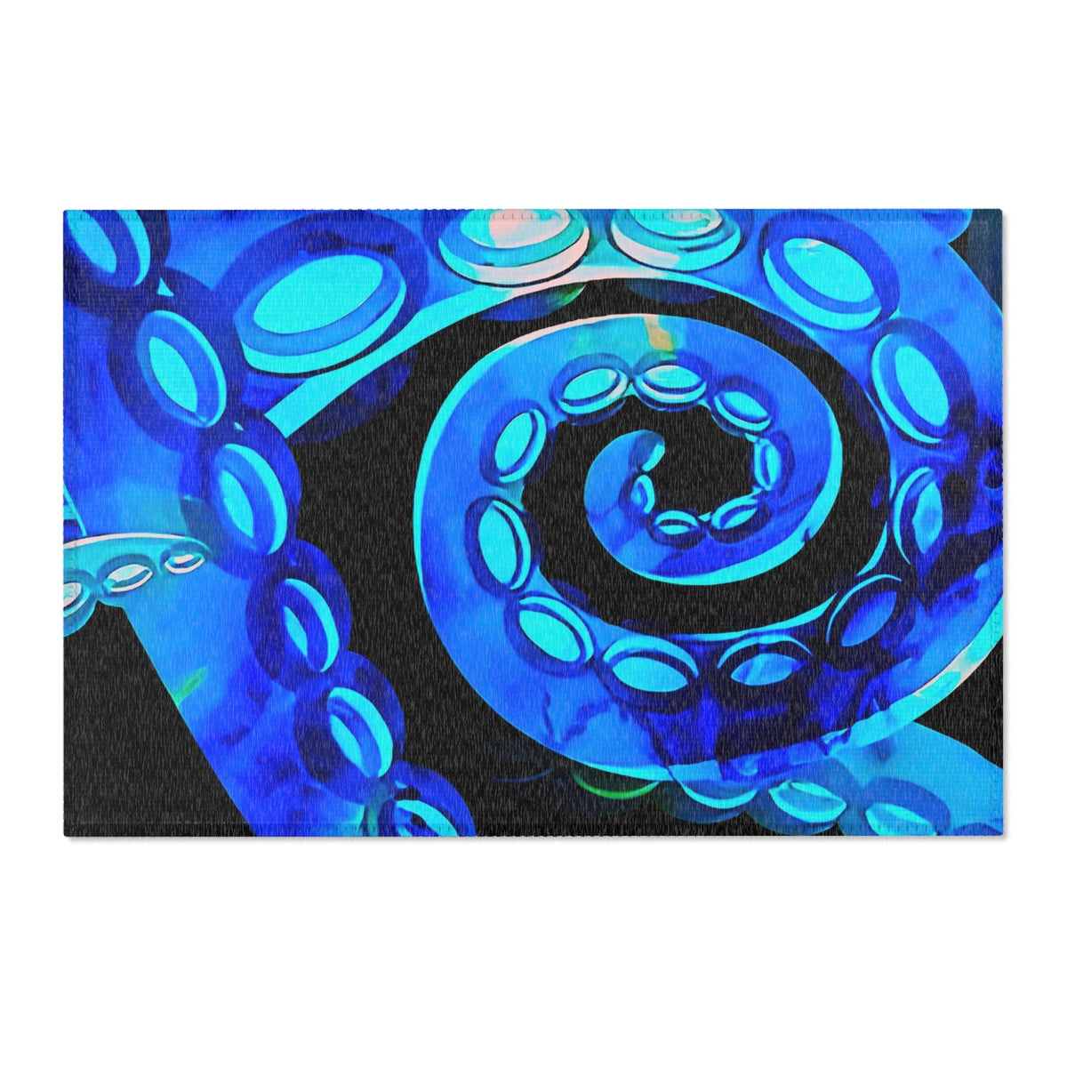 Bioluminescent Octopus Tentacle Area Rug – Electric Blue & Black Deep Sea Art | Non-Slip Backing | 6 Sizes | Fantasy Ocean Home Decor