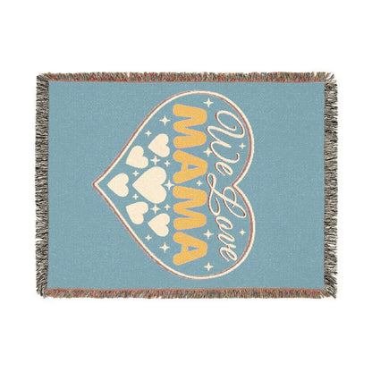 We Love Mama Woven Cotton Blanket – Retro Boho Heart Design | 100% Cotton with Fringed Edges | 3 Sizes | Mother’s Day Gift for Mama