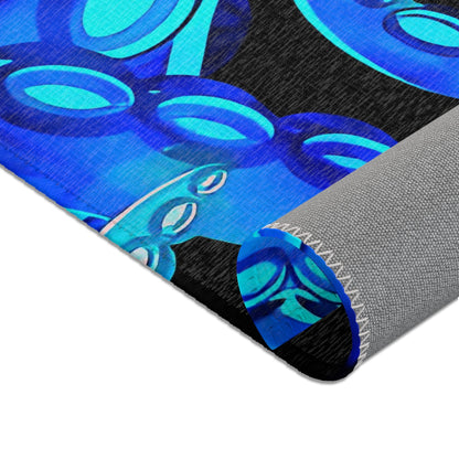 Bioluminescent Octopus Tentacle Area Rug – Electric Blue & Black Deep Sea Art | Non-Slip Backing | 6 Sizes | Fantasy Ocean Home Decor