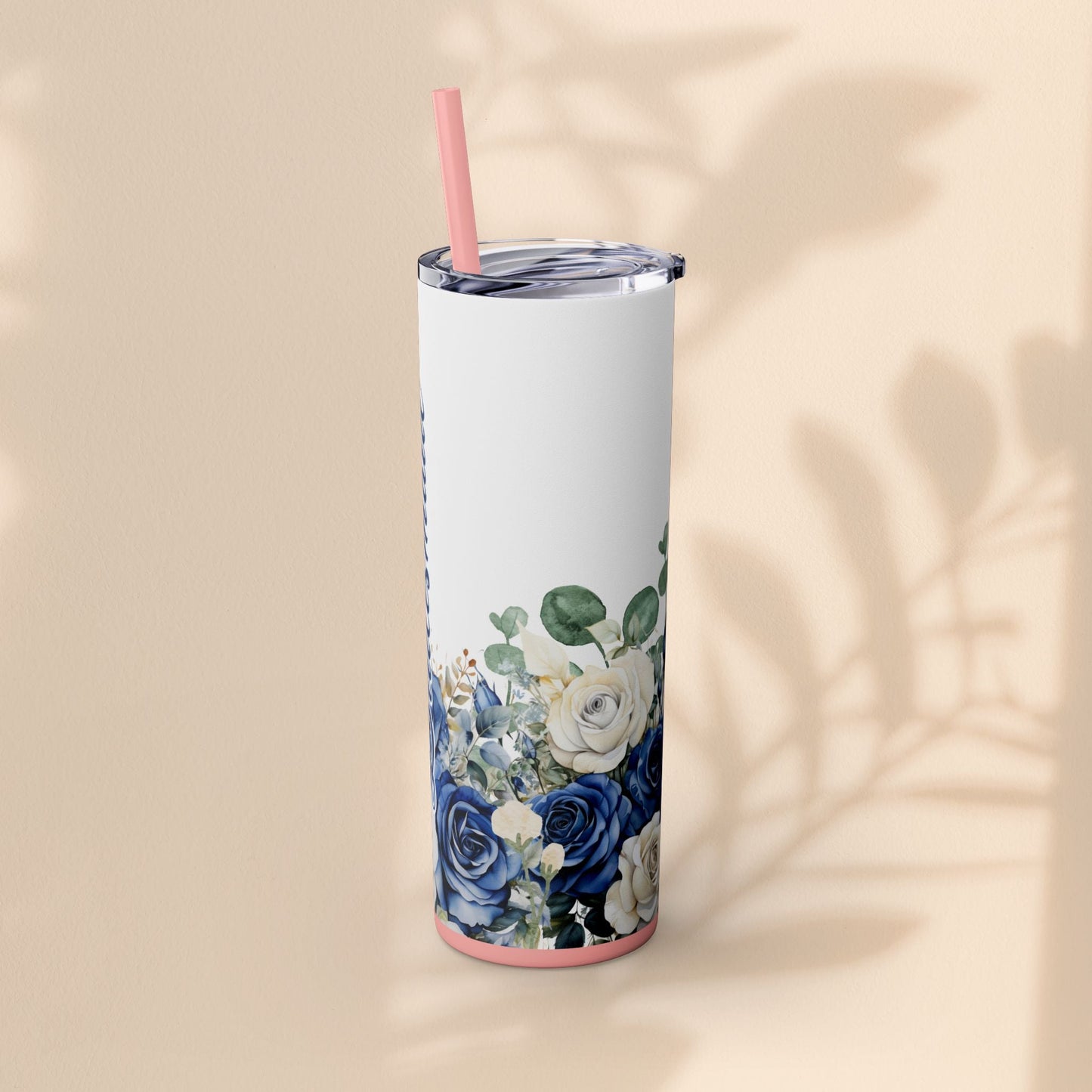 Bridesmaid Skinny Tumbler, 20oz Rose Floral Tumbler, Wedding Gift, Bridal Party, Customizable, Floral Tumbler