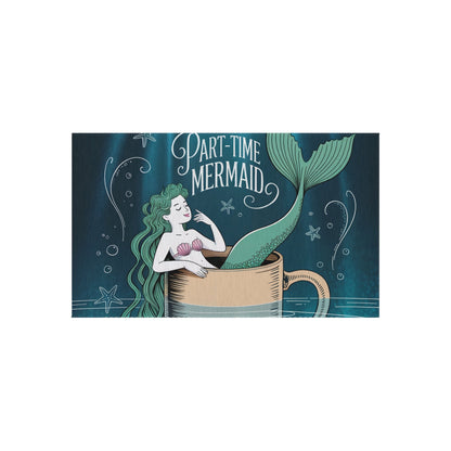 Part-Time Mermaid Outdoor Rug – Whimsical Mermaid in a Coffee Cup Chalk Art | Non-Slip UV-Resistant | 4 Sizes | Beach House Patio Coastal Decor