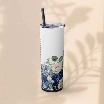Bridesmaid Skinny Tumbler, 20oz Rose Floral Tumbler, Wedding Gift, Bridal Party, Customizable, Floral Tumbler
