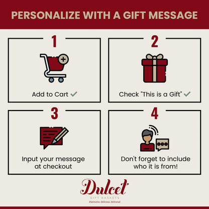 Personalize with gift message steps: add to cart, enter message, include sender