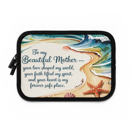 To My Beautiful Mother Laptop Sleeve – Ocean Watercolour Beach Scene | Foam-Padded Water-Resistant Neoprene | 5 Sizes | Gift for Mom