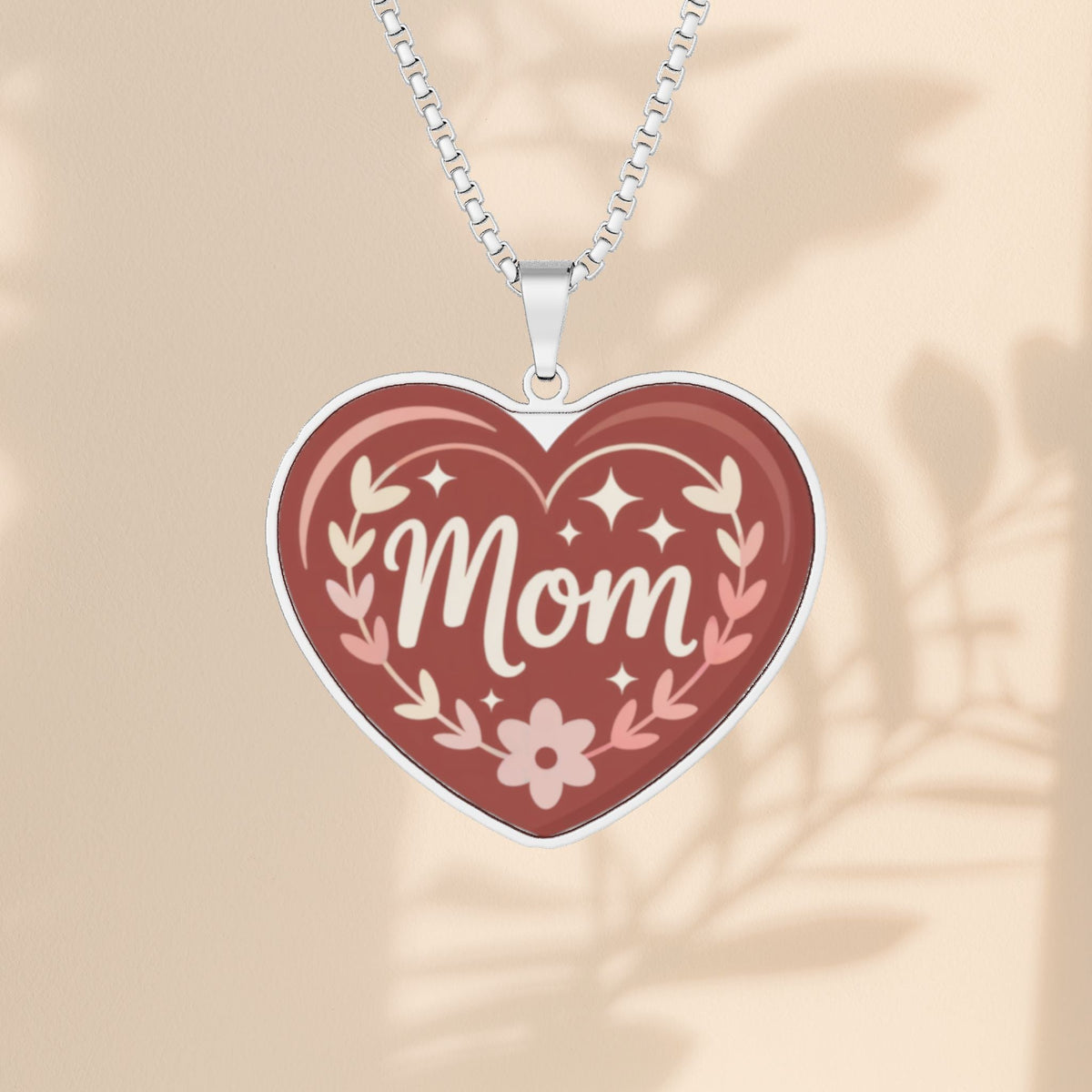 Mom Heart Pendant Necklace – Custom Photo Engraved | Stainless Steel, Gold Plated or Sterling Silver | 18" Box Chain | Mother's Day Gift