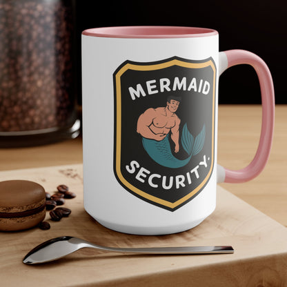 Mermaid Security Accent Mug – Funny Merman Security Badge Design | 11oz & 15oz | Pink Red Black | Funny Mermaid Gift