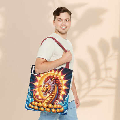 Leo Zodiac Tote Bag – Golden Dragon Sun Celestial Art | 3 Sizes | 5 Handle Colours | Leo Birthday Gift & Astrology Bag