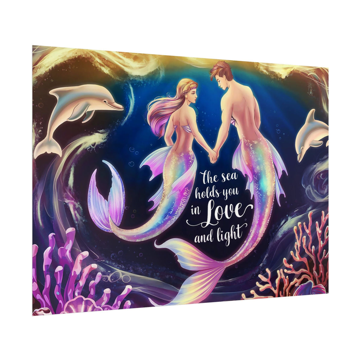 Mermaid Lovers Rolled Poster – The Sea Holds You in Love and Light | Giclée Print | Fine Art, Semi Glossy or Matte | 19 Sizes | Mermaid Couple Wall Art