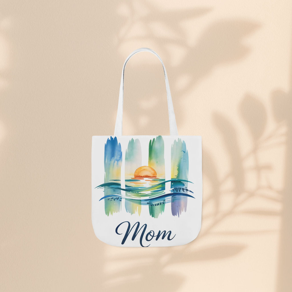 Mom Ocean Sunset Canvas Tote Bag – Watercolour Triptych Design | Polyester Canvas | 3 Sizes × 5 Strap Colours | Gift for Mom