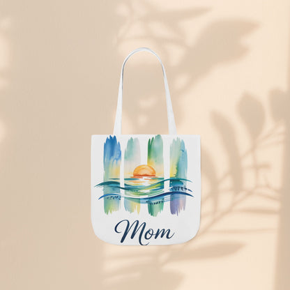 Mom Ocean Sunset Canvas Tote Bag – Watercolour Triptych Design | Polyester Canvas | 3 Sizes × 5 Strap Colours | Gift for Mom