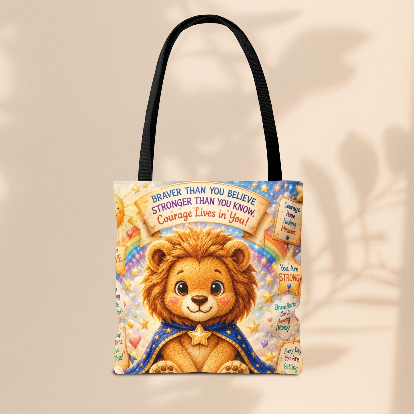 Believe in Your Courage Lion Tote Bag - Cute Leo Lion Kids Encouragement Gift for School, Hospital Visits, and Everyday Adventures