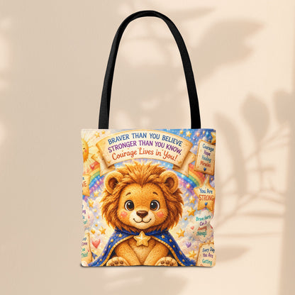 Believe in Your Courage Lion Tote Bag - Cute Leo Lion Kids Encouragement Gift for School, Hospital Visits, and Everyday Adventures