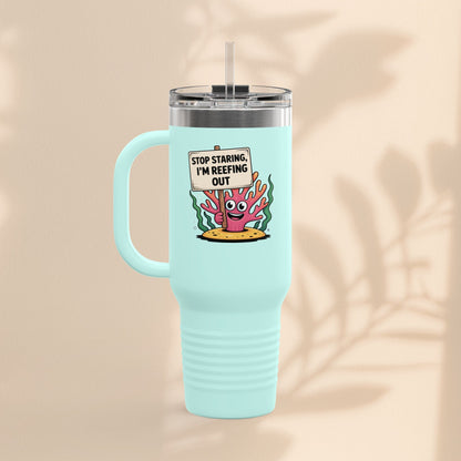 Colorful Coral Reef Insulated Travel Mug - Stop Staring, I'm Reefing Out!