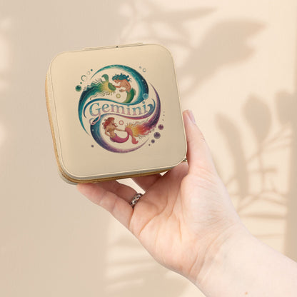 Gemini Zodiac Jewelry Travel Case — Compact Organizer for Rings, Earrings & Necklaces