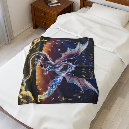 Dragon Velveteen Plush Blanket - Rise Heal Conquer Ice Dragon Fantasy Art Throw, Dragon Lover Gift in 3 Sizes