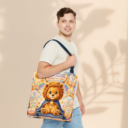 Believe in Your Courage Lion Tote Bag - Cute Leo Lion Kids Encouragement Gift for School, Hospital Visits, and Everyday Adventures