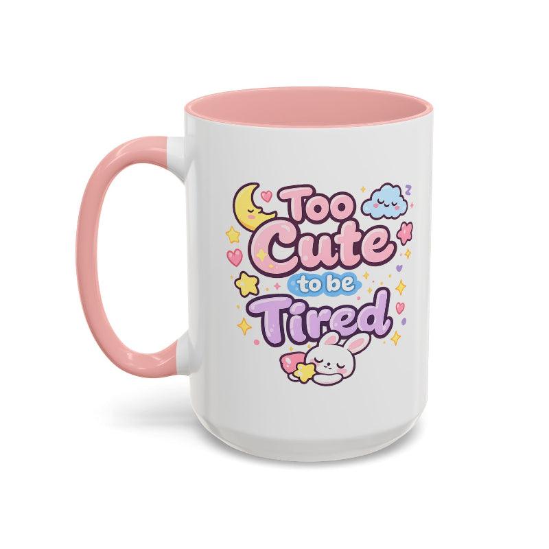 Kawaii bunny mug with pink rim and handle, front graphic with moon, cloud, and bunny