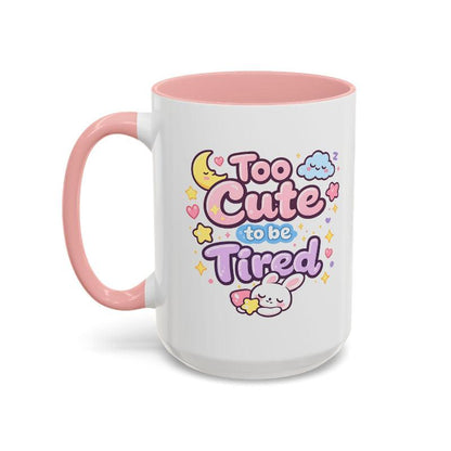 Kawaii bunny mug with pink rim and handle, front graphic with moon, cloud, and bunny
