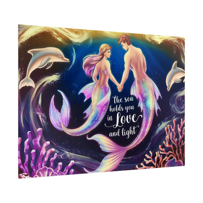 Mermaid Lovers Rolled Poster – The Sea Holds You in Love and Light | Giclée Print | Fine Art, Semi Glossy or Matte | 19 Sizes | Mermaid Couple Wall Art