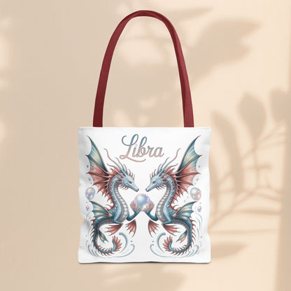 Libra Zodiac Tote Bag with Dragon Art - Libra Birthday Gift for Astrology Lovers, 3 Sizes, 5 Handle Colours