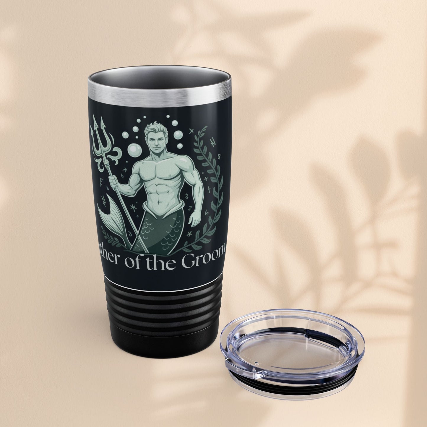Father of the Groom Merman Tumbler – Poseidon Trident Ocean Wedding Gift | 20oz Insulated Stainless Steel | Black White or Steel | Beach Nautical Bridal Party