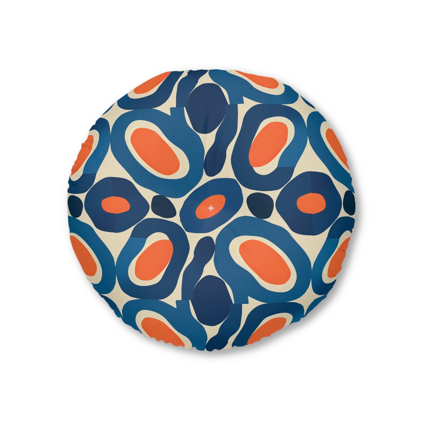 Round Retro Abstract Floor Pillow - Mid-Century Modern Oval Pattern Tufted Cushion for Boho Eclectic Home Decor, 26 and 30 Inch