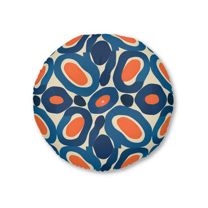 Round Retro Abstract Floor Pillow - Mid-Century Modern Oval Pattern Tufted Cushion for Boho Eclectic Home Decor, 26 and 30 Inch
