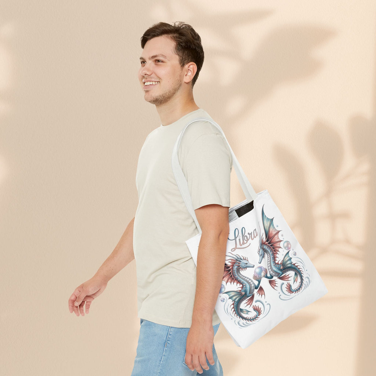 Libra Zodiac Tote Bag with Dragon Art - Libra Birthday Gift for Astrology Lovers, 3 Sizes, 5 Handle Colours