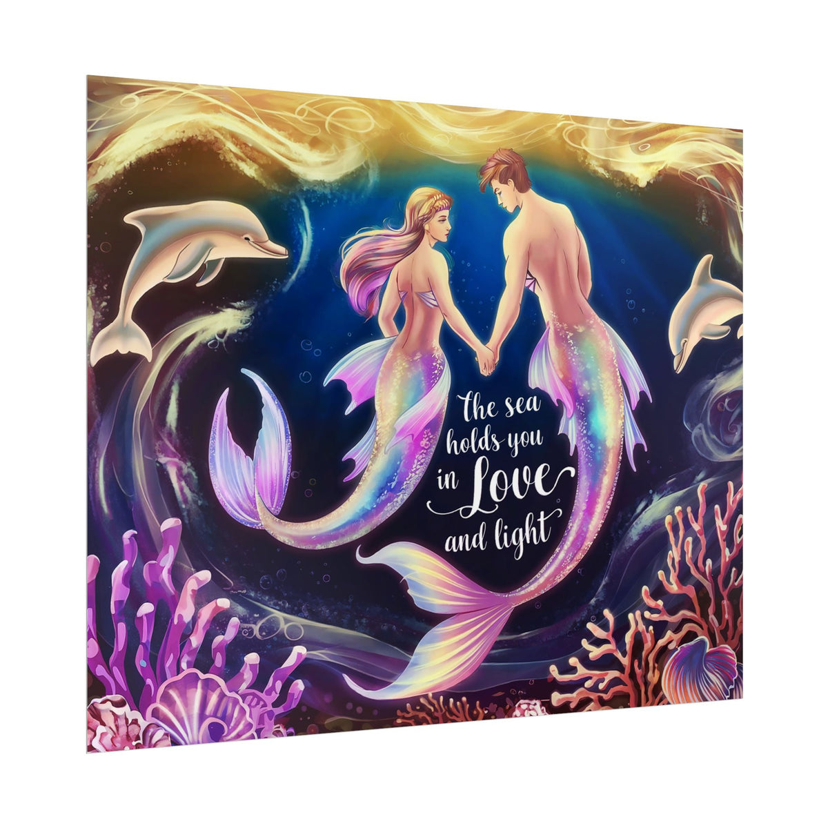 Mermaid Lovers Rolled Poster – The Sea Holds You in Love and Light | Giclée Print | Fine Art, Semi Glossy or Matte | 19 Sizes | Mermaid Couple Wall Art